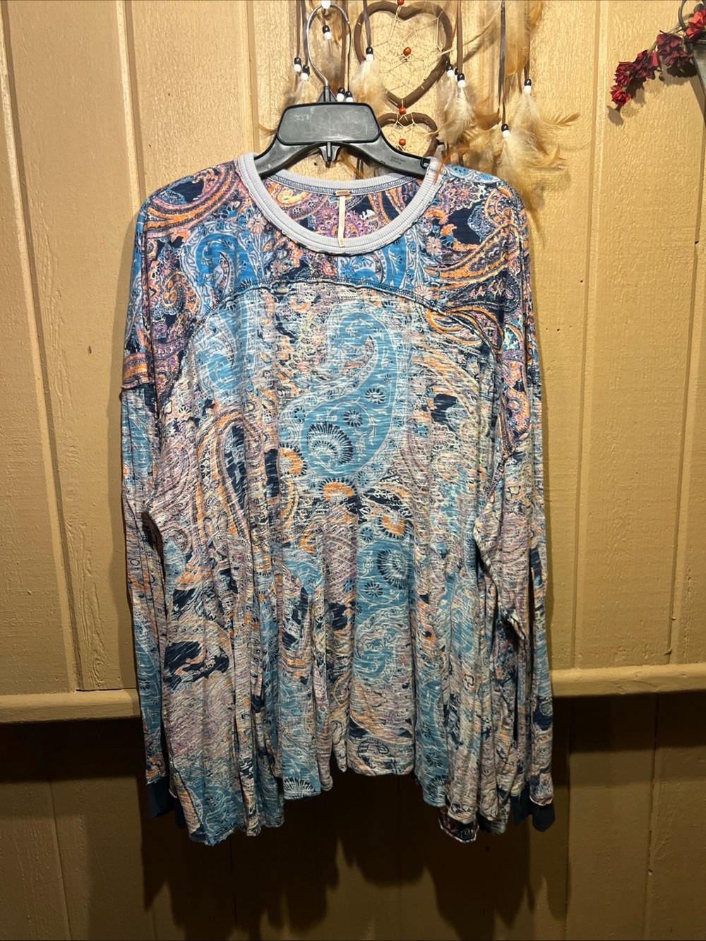 Free People Inside Out Knit Top Long Sleeve Tunic Full Gored Sz Medium OVERSIZED